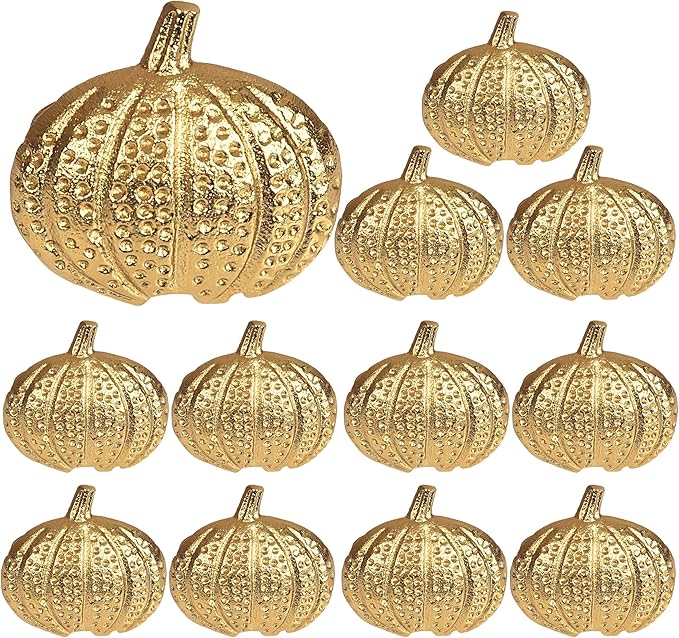 Napkin Rings Set of 12 - Pumpkin Elegant Napkin Holders Modern Serviette Buckles Metallic Adornment for Table Settings for Thanksgiving, Fall, Halloween & Holiday (Antique Gold) - CLEENTABLE