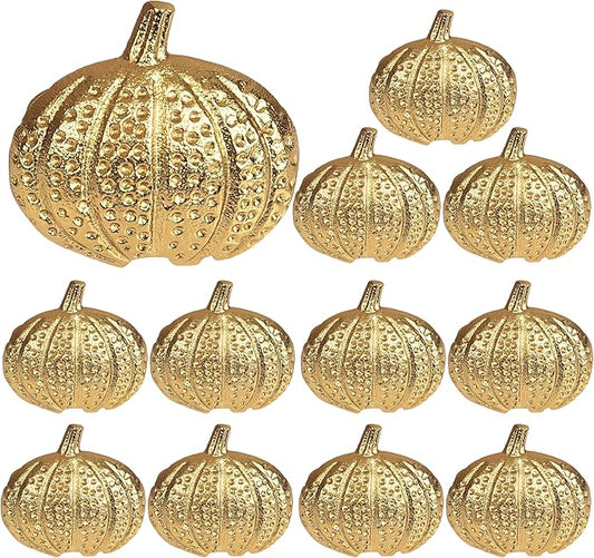 Napkin Rings Set of 12 - Pumpkin Elegant Napkin Holders Modern Serviette Buckles Metallic Adornment for Table Settings for Thanksgiving, Fall, Halloween & Holiday (Antique Gold) - CLEENTABLE