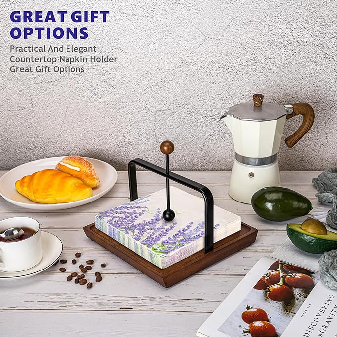 Stylish Wooden Napkin Holder with Weighted Arm – Perfect for Paper Napkins, Cocktail Napkins – Elegant Design for Kitchen, Dining Table, Café, and Bar
