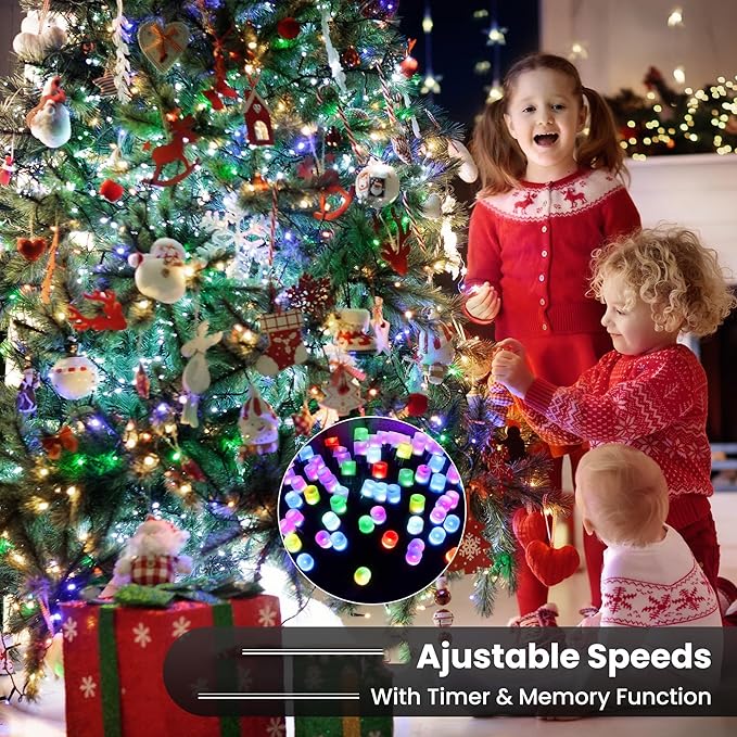 Christmas Color Changing String Lights, 82ft 200 LED Christmas Lights Outdoor with Remote, Plug in RGB Orange Purple Lights for Home Yard Garden Indoor Outdoor Decorations