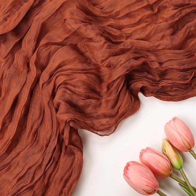 12 Pack Fall Table Runner Terracotta Cheesecloth Table Runner 10FT Boho Cheese Cloths Gauze Fabric 120 Inch Rustic for Thanksgiving Wedding Birthday Party Baby Shower Decorations