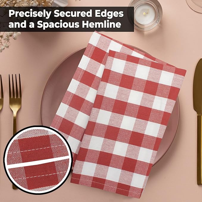 Urban Villa Cloth Napkins Rust Checks Dinner Napkins Set of 12 20X20 100% Cotton Absorbent Washable Durable Reusable Cloth Napkins Ideal for Farmhouse Party Thanksgiving Harvest Fall Dinner Napkins