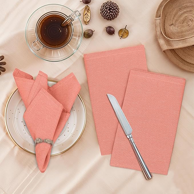 Ruvanti Cloth Napkins Set of 6, 18x18 Reusable Napkins Cloth Washable, Soft & Durable Table Napkin, Poly Cotton Fabric Dinner Napkins for Parties, Christmas, Thanksgiving, Weddings - Orange Rust