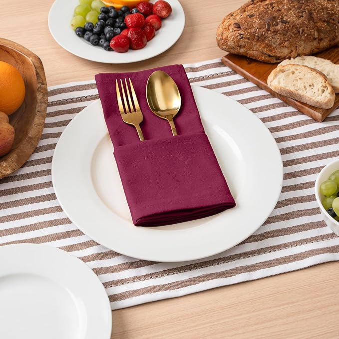 Blue Needles Solid Cloth Napkins Set of 12 Burgundy 100% Cotton Dinner Napkins 18x18 inches - Soft, Reusable, Absorbent & Washable Fall Thanksgiving Linen, Ideal for Events, Parties & Everyday Use