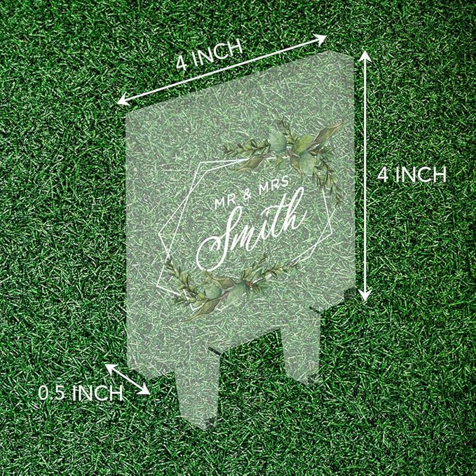 Andaz Press Modern Geometric Greenery Custom Wedding Cake Topper, Acrylic Square Personalized Couple Cake Topper