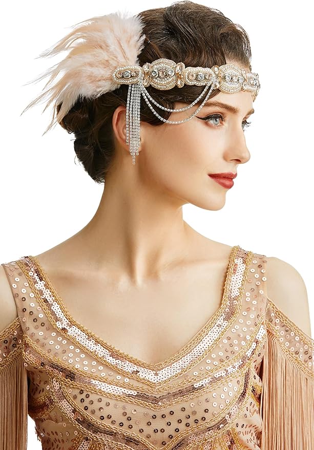BABEYOND 1920s Flapper Accessories Gatsby Costume Accessories Set 20s Flapper Headband Pearl Necklace Gloves