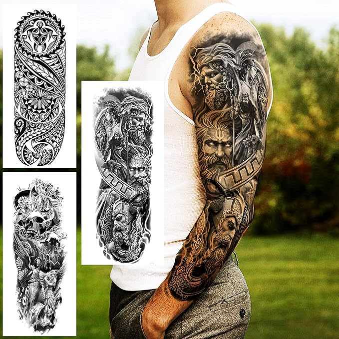 20 Sheets Extra Large Full Arm Temporary Tattoos For Men Adults, Tiger Snake Leopard Lion King Temporary Tattoos Sleeve For Women, Temp Waterproof Fake Tattoo Stickers For Kids Warrior Tatoos