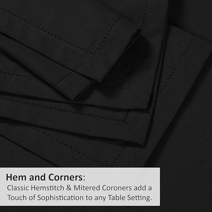 Ruvanti Premium Linen Napkins Set of 6-20x20 Inch, Classic Hemstitch, Mitered Corner Cloth Napkins ‎‎- Soft, Elegant Dinner Napkins Cloth Washable for Weddings, Parties, Everyday Use - Black