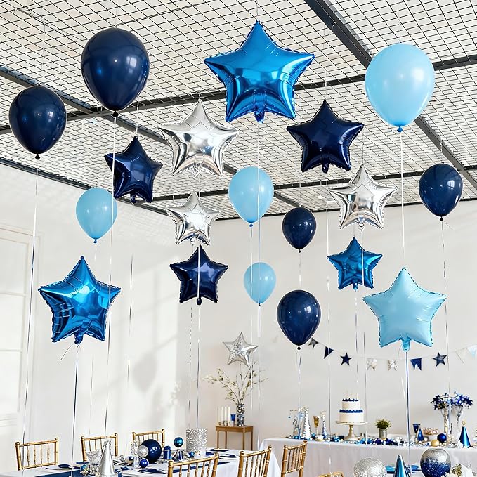 Star Balloons,12Pcs Blue Silver Star Shaped Foil Balloons,18 Inch Large Helium Polyester Film Balloon for Baby Shower Birthday Anniversary Party Decorations