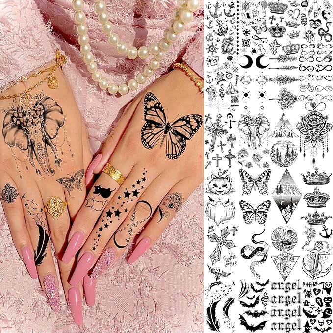 63 Sheets Tribal Wolf Lion Tiger Temporary Tattoos For Men Women Adults, Scary Halloween Skull Gangster Fake Tattoo Stickers Kids, Small 3D Realistic Tattoos Thigh Arm Neck Elephant Warrior