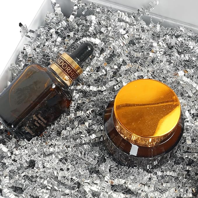 Uptotop 1/2LB Crinkle Cut Paper Shred Filler for Gift Wrapping Basket Filling, Birthday, Christmas, Thanksgiving, Wedding, Mother's Day, Glitter Silver (8 oz)