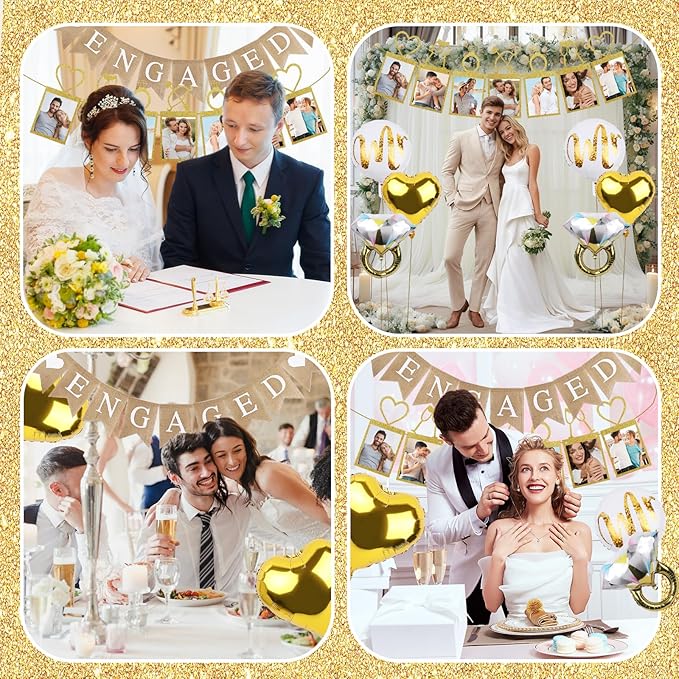 Engagement Party Decorations, Engagement Decor with Balloons and Photo Garland