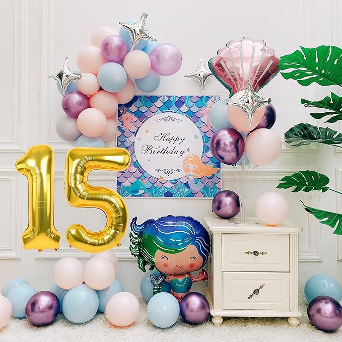 Smlpuame 40 inch Number Balloon 0-9 Gold Large Number 15 Balloons,Digital Balloons for Birthday Party Celebration Decorations Supplies, Helium Foil Number Balloons for Wedding Anniversary