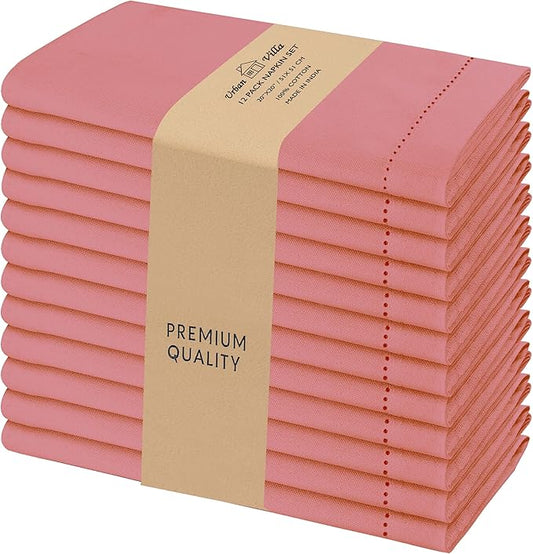 Urban Villa Cloth Napkins Rust Hemstitch Dinner Napkins Set of 12 20X20 100% Cotton Absorbent Washable Durable Reusable Cloth Napkins Ideal for Farmhouse Party Thanksgiving Harvest Fall Dinner Napkins