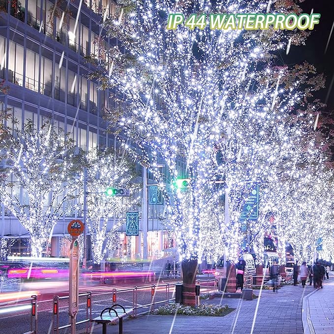 FUNPENY 164FT 500 LED Christmas Indoor Outdoor Decorative String Lights, 8 Modes Waterproof LED Fairy Light with Remote for Christmas Party Wedding Garden Home Decoration (White)