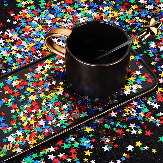 Hestya 60g Star Confetti Glitter Table Confetti Metallic Foil Stars for Christmas Party Wedding Festival Decorations(Multicolor,10mm and 6mm)