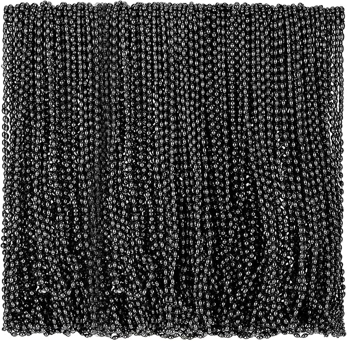 Riceshoot 200 Pcs Black Bead Necklace Bulk Mardi Gras Oval Beads Necklace Party Favors 33" 7mm Metallic Color Beaded Costume Necklaces for Halloween Christmas Festive Event Accessories
