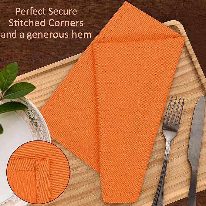 Ruvanti Cloth Napkins Set of 6, 18x18 Inches Napkins Cloth Washable, Soft, Durable, Absorbent, Cotton Blend. Table Dinner Napkins Cloth for Thanksgiving, Halloween Dinners Parties - Orange/Fall