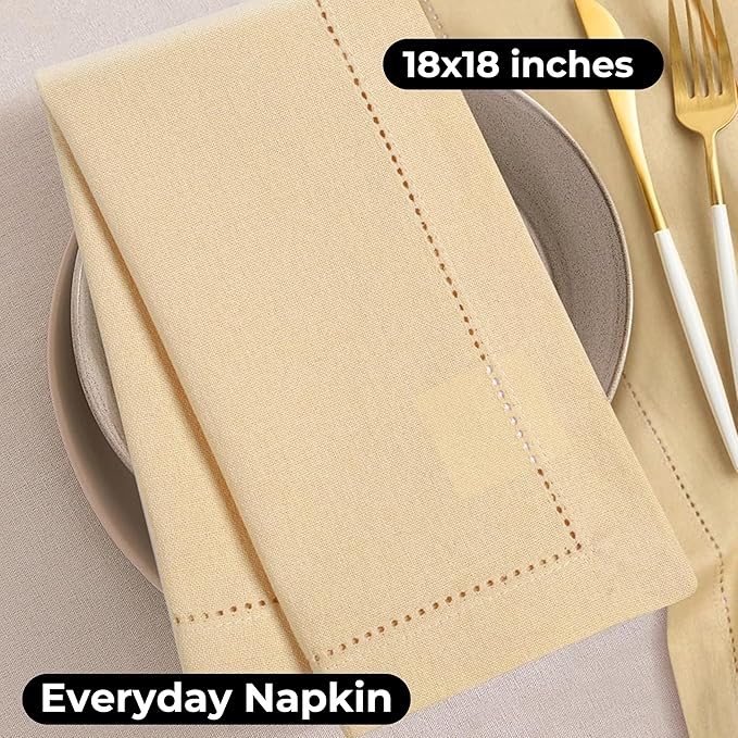 Homidate Cotton Dinner Cloth Napkins Set of 12 – 18x18 Apricot Gelato Hemstitched – Machine Washable Fabric Napkins for Weddings, Baby Showers, Gifting & Parties