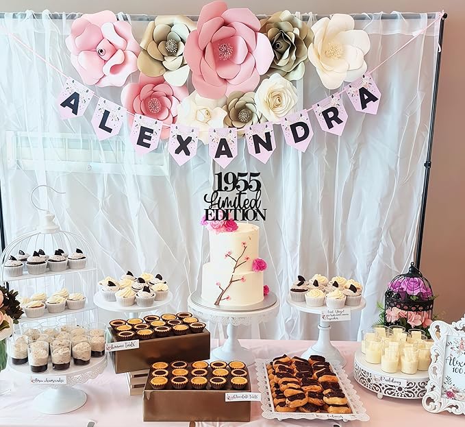 Limited EDITION 1955 Cake Topper - Black Glitter Happy 70th Birthday Party Cake Decoration Supplies, Cheer to 70 Years Cake Bunting Decor for 70th Birthday Party Photo Booth Props