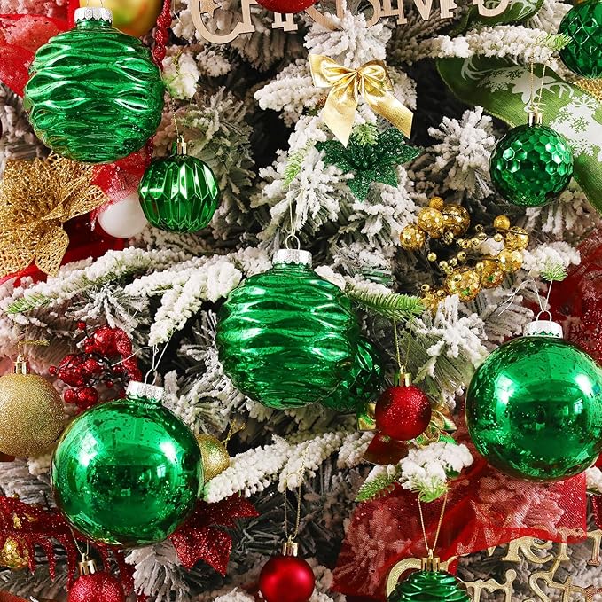 Large Christmas Ball Ornaments, Oversized Shatterproof Plastic Decorative Hanging Mercury Ornaments Ball for Xmas Holiday Party Decorations (Green, 4.0")