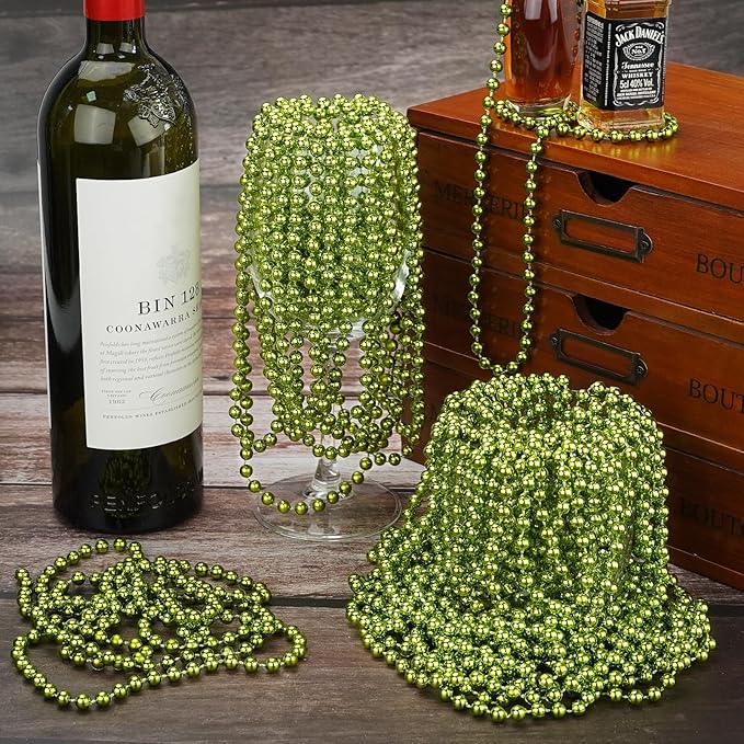 24 PCS St. Patrick's Day Bead Necklaces, Light Green Mardi Gras Christmas Beads, 33'' Green Bead Necklace Green Party Beads for St. Patricks Day, Mardi Gras, Christmas, Carnival Party Favors