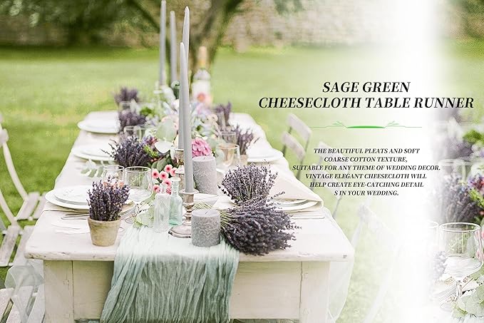 5 Pack Sage Green Cheesecloth Table Runner, 10Ft x 35" Sage Rustic Gauze Boho Wedding Table Runner Decoration