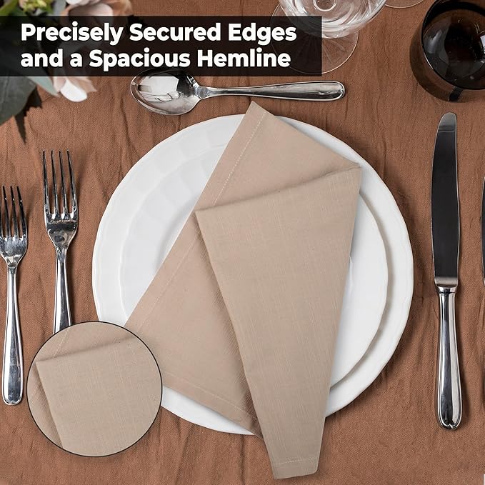 Urban Villa Dinner Napkins Solid Taupe Color Cloth Napkins (Set of 12) Oversized 20x20 Inches 100% Cotton Slub Premium Quality Soft Durable Mitered Corners Reusable Washable Everyday Use Napkins