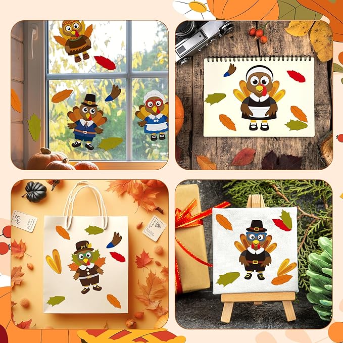 CY2SIDE Thanksgiving Pilgrim Turkey Face Stickers - 40PCS Make Your Own Religious Give Thanks Turkey Stickers Games for Kids, DIY Thanksgiving Gifts for Christian Sunday School Activities Art Project