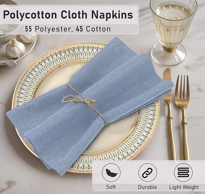 Ruvanti Cloth Napkins Set of 6, 18x18 Reusable Napkins Cloth Washable, Soft & Durable Table Napkin, Poly Cotton Fabric Dinner Napkins for Parties, Christmas, Thanksgiving, Weddings - Midnight Blue