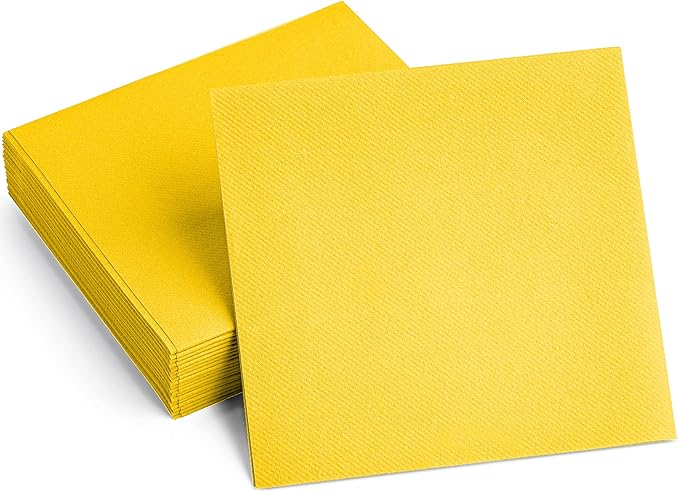 Linen-Feel Colored Paper Napkins - Decortive Cloth-Like YELLOW Luncheon Napkins - Soft And Absorbent. For Kitchen, Party, Wedding, Dinner Or Any Occasion. (Pack of 100)