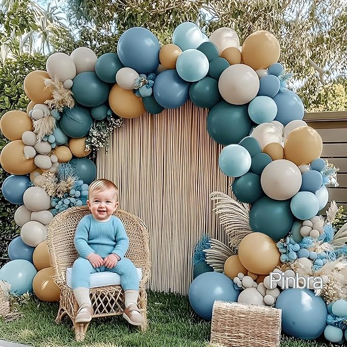 Dusty Blue Tan Balloon Garland Double Stuffed Slate Pastel Blue Brown Nude White Sand Latex Balloons Arch Kit for Neutral Baby Shower Birthday Bridal Wedding Bear Theme Party Decorations