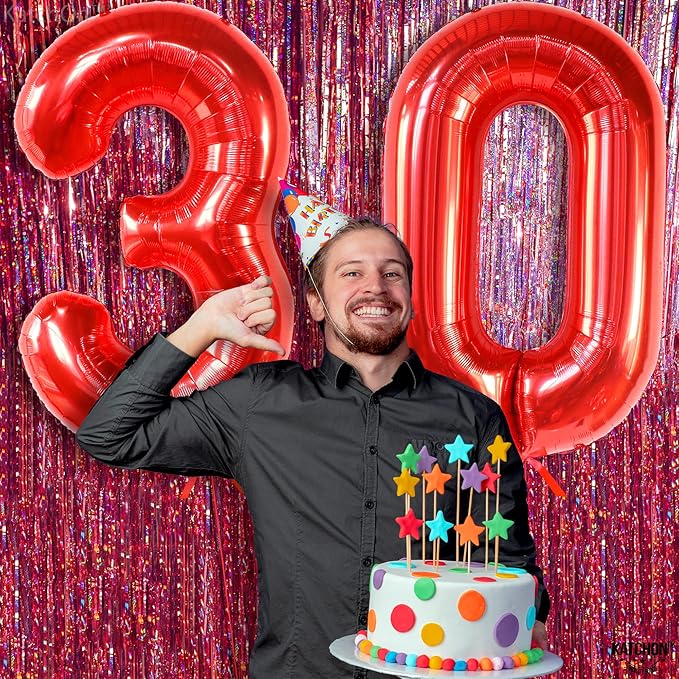 KatchOn, Red 30 Balloon Numbers - Giant 40 Inch | Red 30th Birthday Balloons for Her | Number 30 Balloons for Birthday | 30 Balloon Numbers for 30th Decorations for Her | 30th Anniversary Decorations