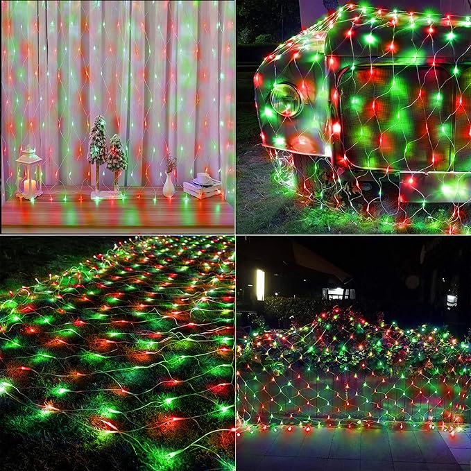 11.5ft x 5ft Christmas Net Lights Outdoor, 360 LED Net Lights with 8 Modes, Connectable, Timer, Waterproof Low Voltage Bush Mesh Fairy String Light for Yard Bush Christmas Indoor Decor (Red & Green)