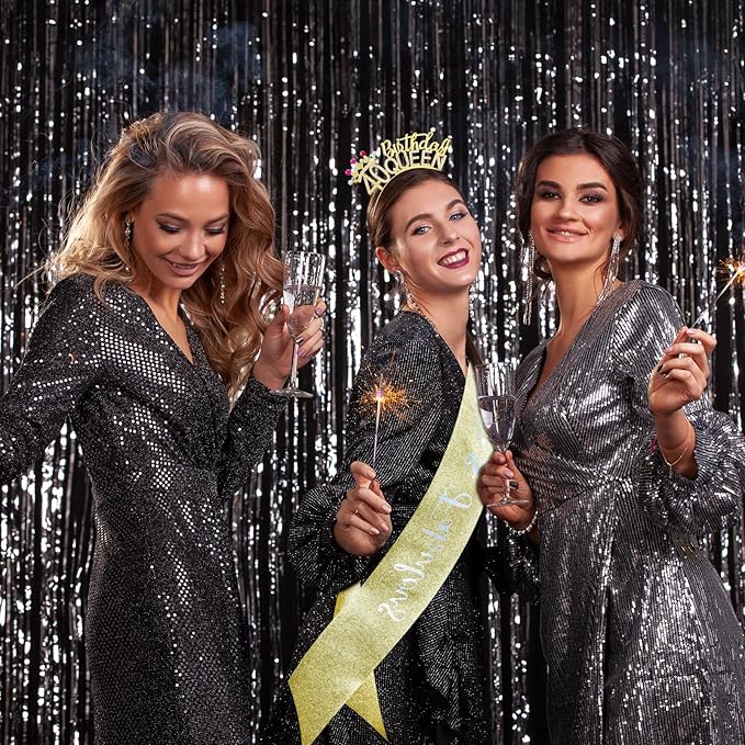 VELSCRUN 40th Birthday Queen Headband, Tiara Crown for Women, 40th Birthday Decorations for Her, Birth Queen Tiaras Crowns Sash for Women Mom Birth Party Decoration Hair Accessories Golden Yellow