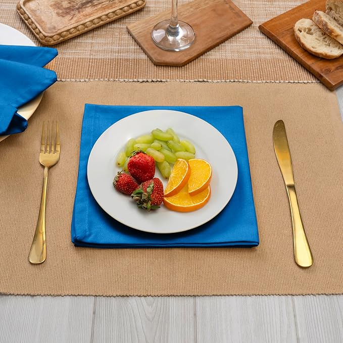 Blue Needles Solid Cloth Napkins Set of 12 Royal Blue 100% Cotton Dinner Napkins 18x18 inches - Soft, Reusable, Absorbent & Washable Fall Thanksgiving Linen, Ideal for Events, Parties & Everyday Use