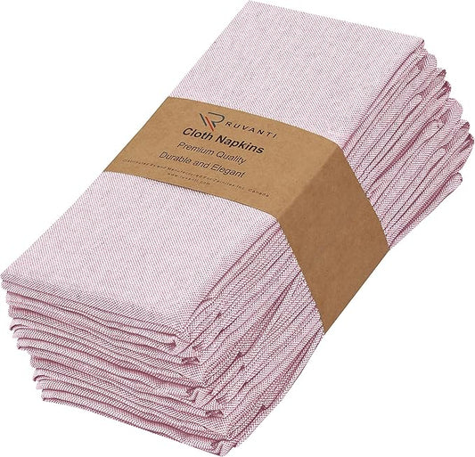 Ruvanti Cloth Napkins Set of 12, 18x18 Reusable Napkins Cloth Washable, Soft & Durable Table Napkin, Poly Cotton Fabric Dinner Napkins for Parties, Christmas, Thanksgiving, Weddings - Pink