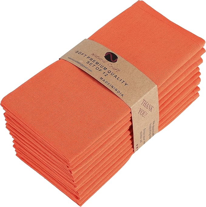 Cloth Napkins Set of 12 Cotton Linen 18x18 Inch - Soft Durable Washable - Ideal for Farmhouse Party Spring Summer Easter - Perfect Everyday Use Table Linen Pack of 12 Orange