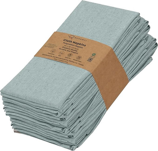 Ruvanti Cloth Napkins Set of 12, 18x18 Reusable Napkins Cloth Washable, Soft & Durable Table Napkin, Poly Cotton Fabric Dinner Napkins for Parties, Christmas, Thanksgiving, Weddings - Army Green