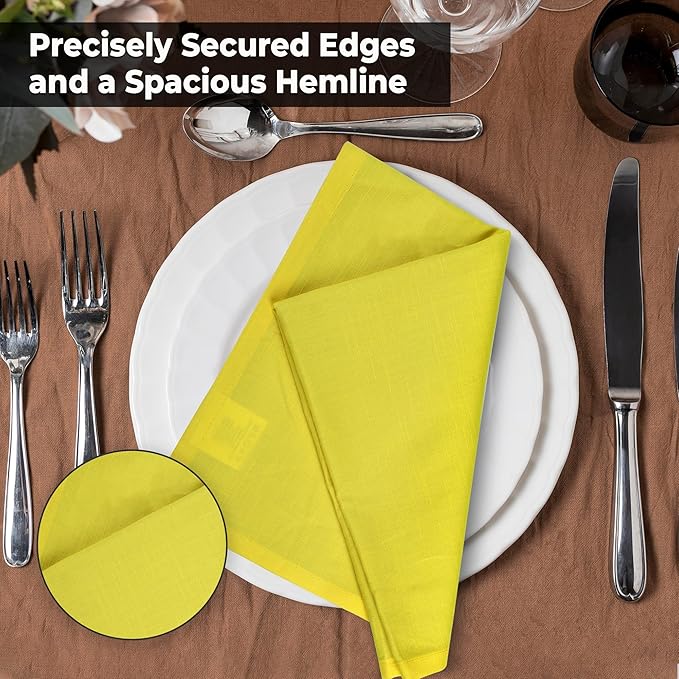 Urban Villa Yellow Napkins Solid Set of 12 Cloth Dinner Napkins Size 20x20 Inches Cloth Napkins 100% Cotton with Mitered Corners Ultra Soft Dinner Napkins