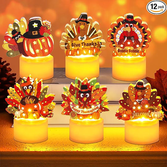 12 PCS Turkey Tea Lights Candles Thanksgiving Table Decorations, LED Flameless Tealight Candles Battery Operated Thanksgiving Decorations Centerpieces Turkey for Table Home Indoor Party Decor Gifts