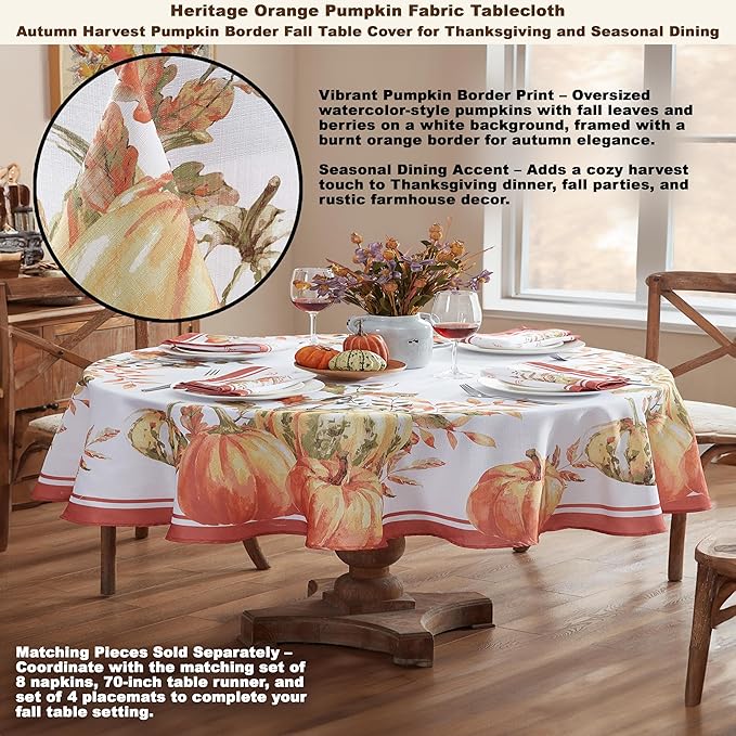 Home Bargains Plus Thanksgiving Contemporary Orange Pumpkin Fabric Napkins, Set of 8, Fall Harvest Easy Care Cloth Napkins