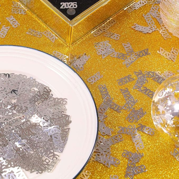 VHUWE 2026 New Years Confetti Silver, 2.12 oz Shinny Metallic 2026 Number Confetti for Tables 2026 Happy New Year Decorations New Years Eve Party Supplies | Silver