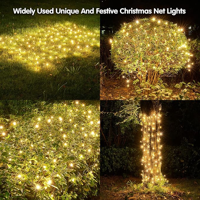 Led Christmas Net Lights Outdoor Christmas Lights WarmWhite 160LED 5ftx7ft, Waterproof Outdoor Indoor Fairy Mesh Net Light for Xmas Party, Yard, Patio, Trees, Shrubs, Bushes Decorations