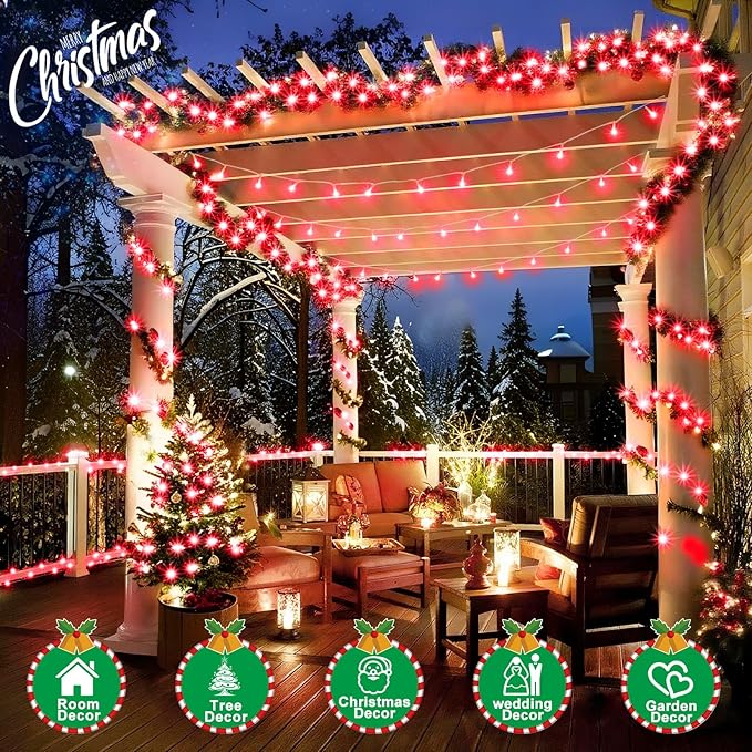 SAUIRS 403FT 1000 LED Christmas Lights Outdoor String Lights with 8 Modes Timer Waterproof Fairy Light Plug in for Outside Indoor Party Xmas Palm Tree Yard Wedding Decorations(Red)
