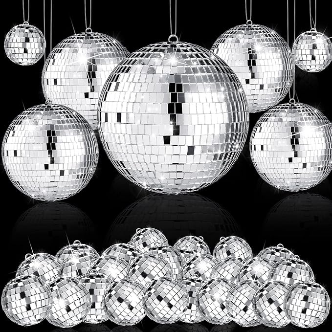 65 Pcs Disco Balls Decorations Assorted Size Disco Ball Ornament Reflective Hanging Mirror Ball Mini Large Silver Balls for Christmas Party Wedding Dance Ballroom Stage(6/3.2/2/ 1.2 in)