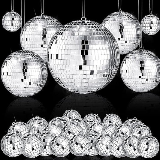65 Pcs Disco Balls Decorations Assorted Size Disco Ball Ornament Reflective Hanging Mirror Ball Mini Large Silver Balls for Christmas Party Wedding Dance Ballroom Stage(6/3.2/2/ 1.2 in)