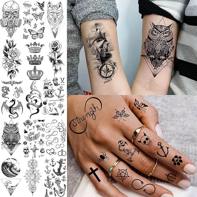 66 Sheets Black Eagle Dragon Halloween Temporary Tattoos For Men Women Thigh, Scary Tiger Lion Devil Skull Fake Tattoos For Adults, 3D Wolf Large Half Arm Sleeve Realistic Tattoo Forearm Vampire Demon