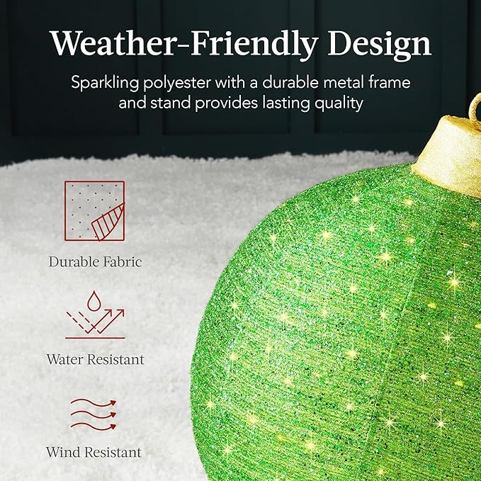 Best Choice Products 2pc Lighted Pop-Up Outdoor Christmas Ornament Set, Holiday Ball Decoration w/ 180 LED Lights, 8 Light Functions - Red/Green