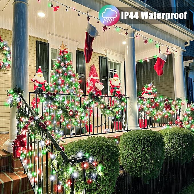 300 LED Christmas Lights Outdoor Indoor 100FT String Lights Indoor Clear Wire 8 Modes Plug in Twinkle Fairy Lights for Bedroom Christmas Tree Party Decorations, Red White&Green